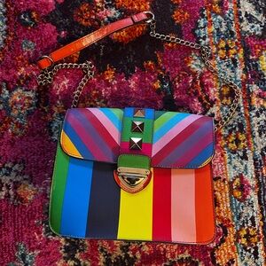 Red and Pink Crossbody Bag with Gold Clasp